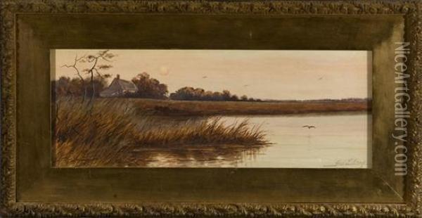Marsh Scene With House Oil Painting - George Emerick Essig