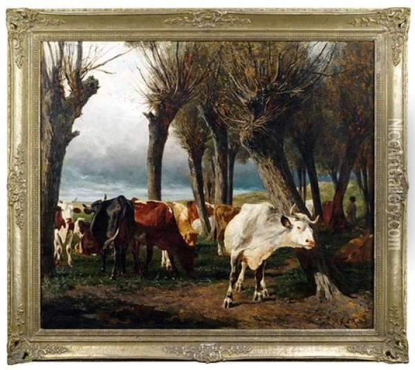 Rinderherde Unter Kopfweiden Oil Painting - Carl Rudolph Huber