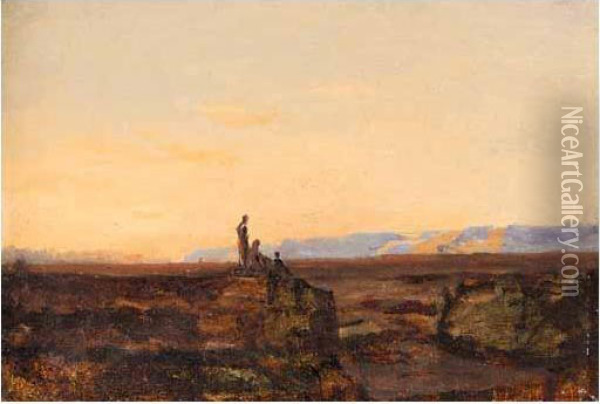 Figures At Dusk In North Africa Oil Painting - Charles Fr. Eustache