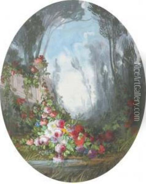Une Guirlande De Fleurs Dans Un Parc Oil Painting - Firmin Massot