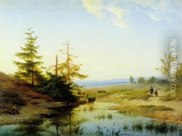 Heidegezicht Met Reizigers Oil Painting - Cornelis Lieste