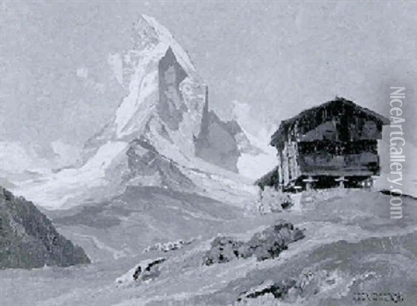 Chalet Vor Matterhorn Oil Painting - Hans Maurus