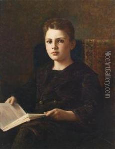 Portrait Of The Young Oskar Fraenkel Holding A Book Oil Painting - Ignace Spiridon