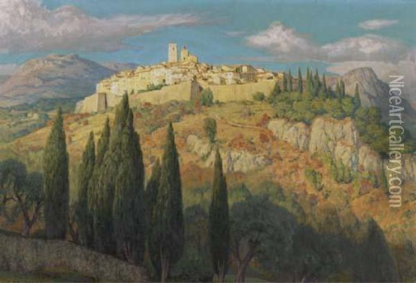 A Village In A Mediterranean Landscape Oil Painting - Francois-Joseph Dehaspe