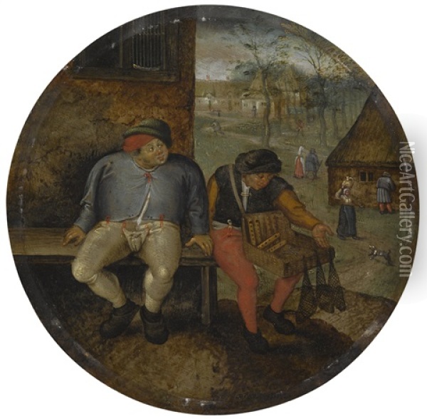 The Fat Peasant And The Peddler: A Flemish Proverb Oil Painting - Pieter Brueghel the Younger