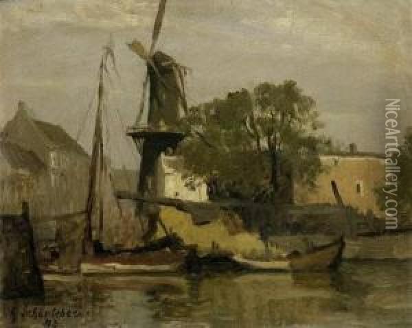 Niederlandischer Binnenhafen Oil Painting - Gustav Schonleber