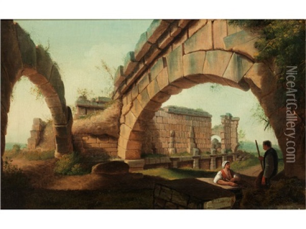Rastende Bauern Bei Romischen Ruinen Oil Painting - Luigi Mayer
