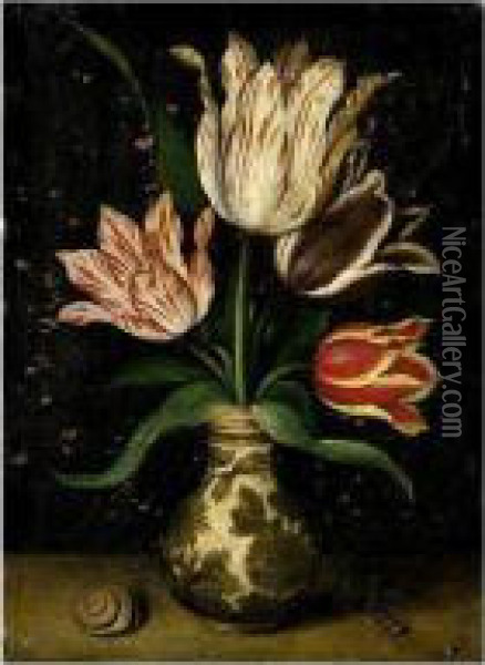 A Still Life Of Tulips In A Wan-li Porcelain Vase Oil Painting - Ambrosius the Elder Bosschaert