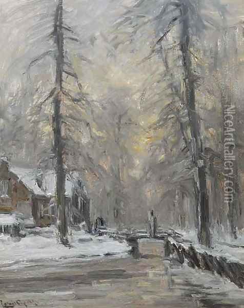 A winter forest at dusk Oil Painting - Louis Apol