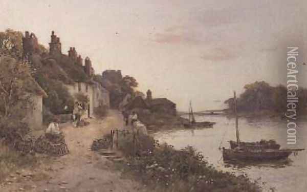 Fishing creels in a Cornish village oil painting reproduction by Walker  Stuart Lloyd 