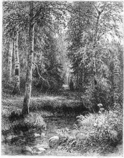Waldlandschaft Mit Kleinem 
Bachlauf. Radierung. 21,6 X 17 Cm. 1873. In Der Platte Signiert Und 
Datiert. Oil Painting - Ivan Shishkin