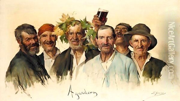 Aguadores (The Wine Drinkers) Oil Painting - Luis Graner Arrufi