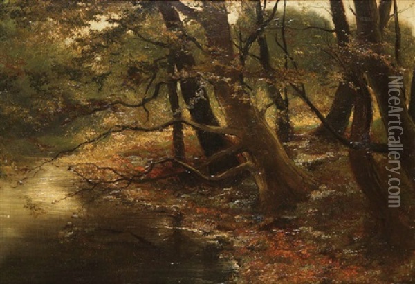 Le Ruisseau Oil Painting - Leon de Meutter Brunin