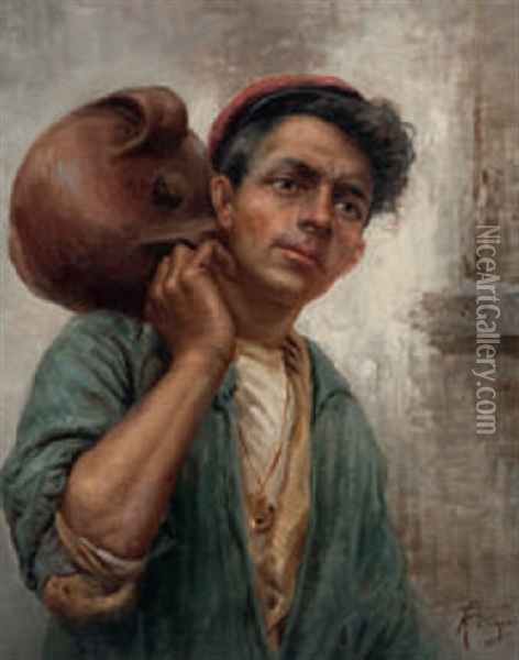 Junger Italiener Mit Tonkrug Oil Painting - Raffaele Frigerio