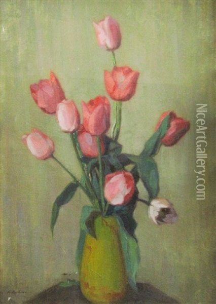 Vase With Tulips Oil Painting - Constantin Artachino
