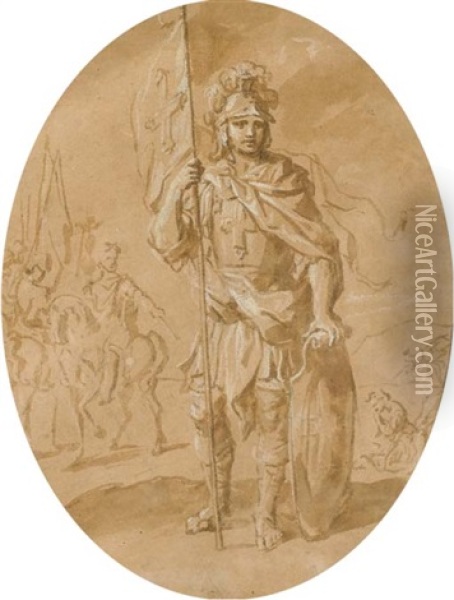 Saint Maurice Tenant Un Drapeau, Des Cavaliers Au Fond Oil Painting - Jean-Baptiste Oudry