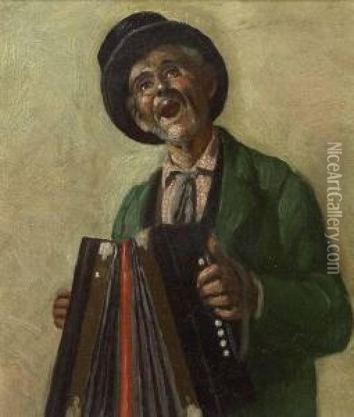 The Accordian Player Oil Painting - Antonio Paoletti