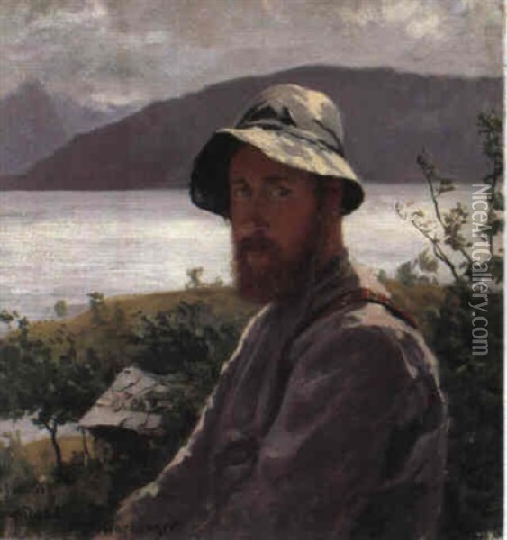 Portraet Af Thorbjorn Ome I Norsk Landskab Oil Painting - Hans Dahl
