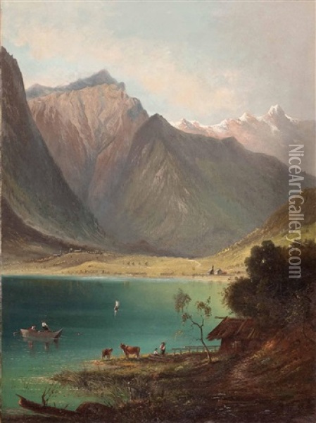 Blick Auf Den Achensee Oil Painting - Ferdinand Feldhuetter