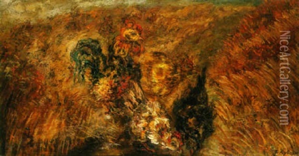Coq Et Poules Oil Painting - Issachar ber Ryback