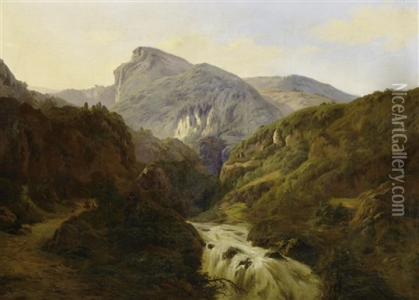 Wildwasser In Den Albaner Bergen Bei Rom Oil Painting - Edouard De Vigne