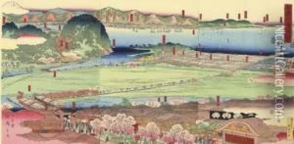 Kanagawa Yokohama Ichiran (panorama Of Yokohama In Kanagawa) Oil Painting - Chimpei Ii Hiroshigesuzuki