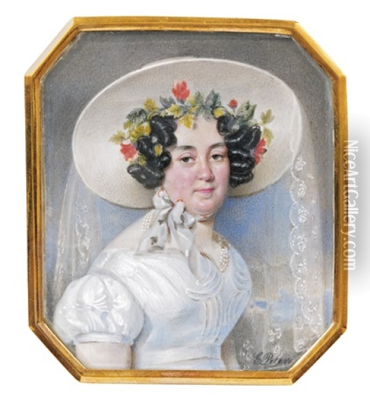 Portrait De Femme Au Chapeau Fleuri Oil Painting - Emanuel Thomas Peter