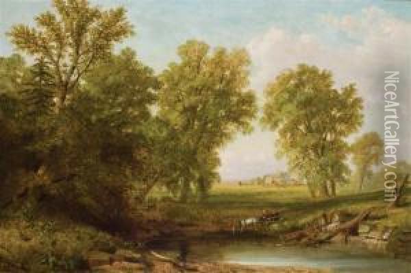 Watering By A Stream Oil Painting - William Russell Smith