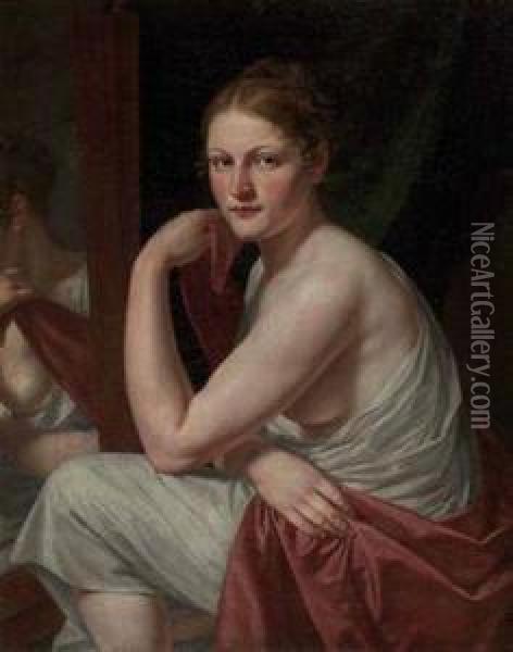 Sitzende Junge Frau In Antikisierendem Gewand Mit Ihrem Spiegelbild Oil Painting - Gottlieb Schick