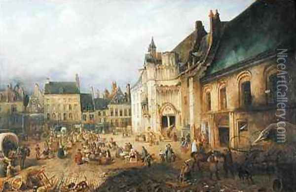 View of the Place de lHotel de Ville Saint Omer Oil Painting - Charles Goureau