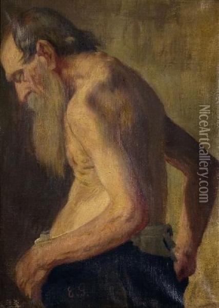 Figurenstudie Eines Alten Mannes Mit Nacktem Oberkorper Oil Painting - Eduard Von Gebhardt