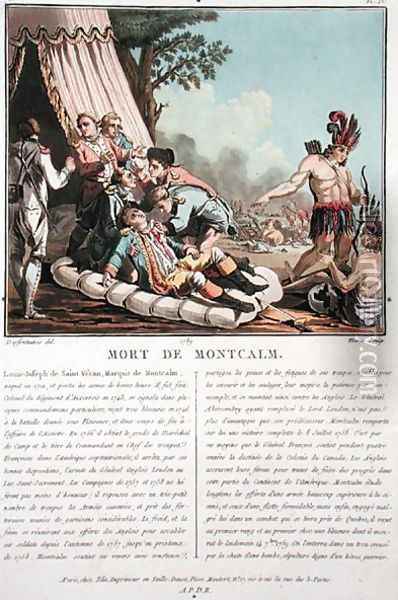 Death of Louis Joseph de Montcalm at the Siege of Quebec, 1759, engraved by Jean Baptiste Morret fl.1790-1820, 1789 Oil Painting - Jacques Francois Joseph Swebach