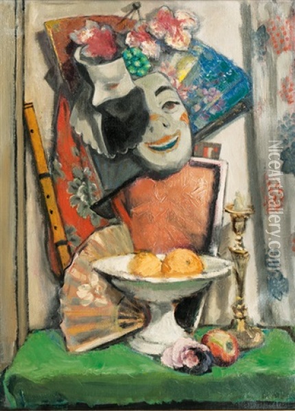 Still Life With Flute And Mask Oil Painting - Paul Kayser