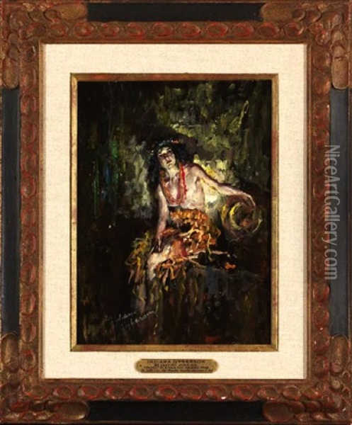 Portrait Of A Hula Girl Holding A Vase Oil Painting - Indiana Gyberson