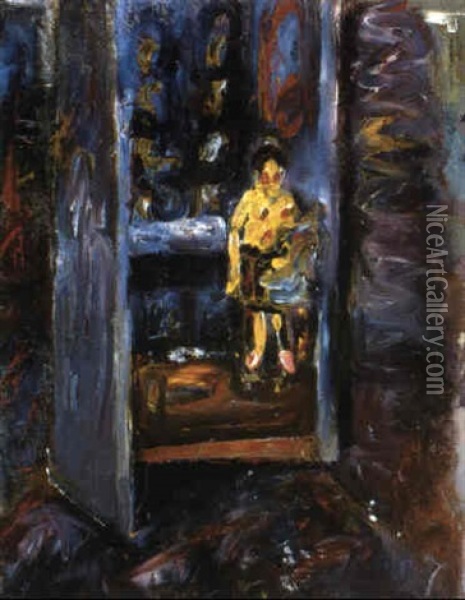 Interior Med Kvinna Oil Painting - Ake Goeransson