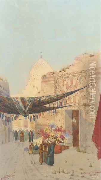 Entrance to a mosque, Cairo Oil Painting - Augustus Osborne Lamplough