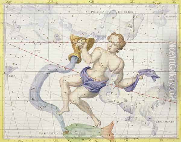 Constellation of Aquarius, plate 9 from Atlas Coelestis, by John Flamsteed 1646-1710, published in 1729 Oil Painting - Sir James Thornhill