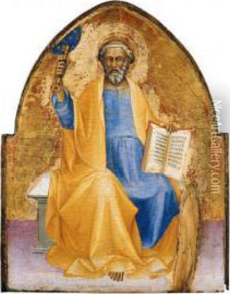 Saint Peter Seated On A Bench, Holding A Book And Key Oil Painting - Lorenzo Monaco