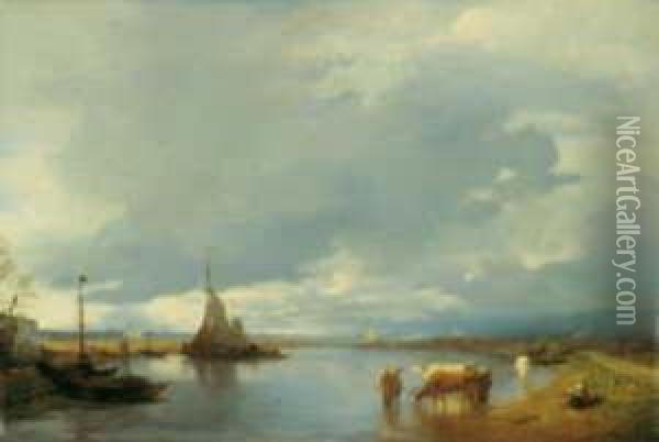 Hollandische Kanallandschaft Oil Painting - Andreas Achenbach