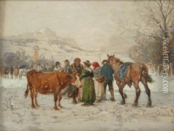 Viehmarkt Oil Painting - Robert Schleich
