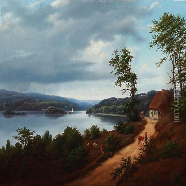 Landscape With A View Of The Silkeborg Lakes Oil Painting - Peter Holm