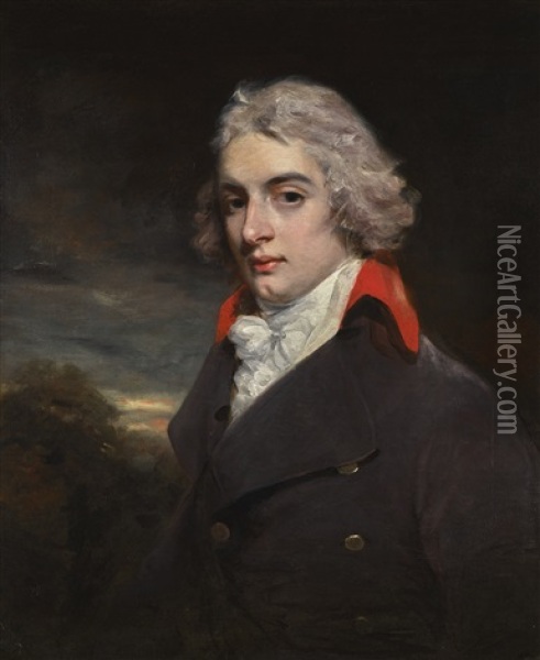 Portrait Of Sir John Osborn, Bt (1772-1848), Of Chicksands Priory, Bedfordshire, Half-length, Wearing A Blue Coat With A Red Lined Collar And White Neck Cloth Oil Painting - Sir John Hoppner