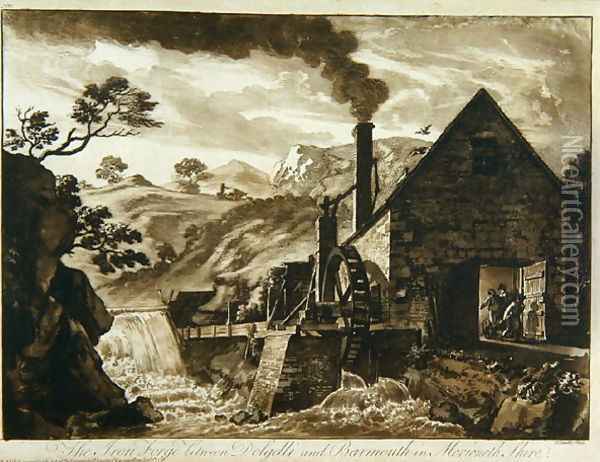 The Iron Forge near Dolgelli and Barmouth in Merionethshire, from Twelve Views in Wales, 1776 Oil Painting - Paul Sandby