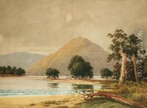 Tasmanian Landscape With Lake Oil Painting - Gladstone Eyre