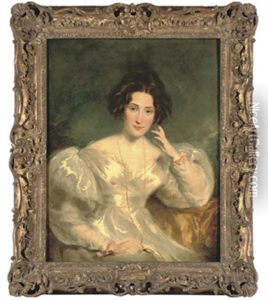 Portrait Of Mrs Sinclair, Three-quarter-length, In A White Dress, An Eyeglass On A Chain Around Her Neck Oil Painting - Thomas Lawrence