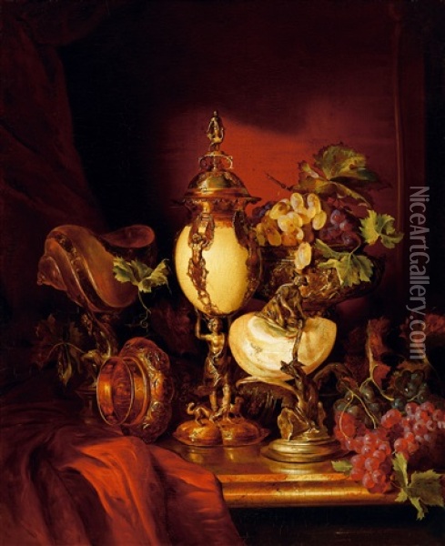 Still-life With Grapes Oil Painting - Adalbert Schaeffer