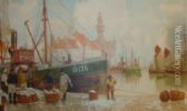 Le Port De Peche D'ostende Oil Painting - Hendrick, Henri Cassiers