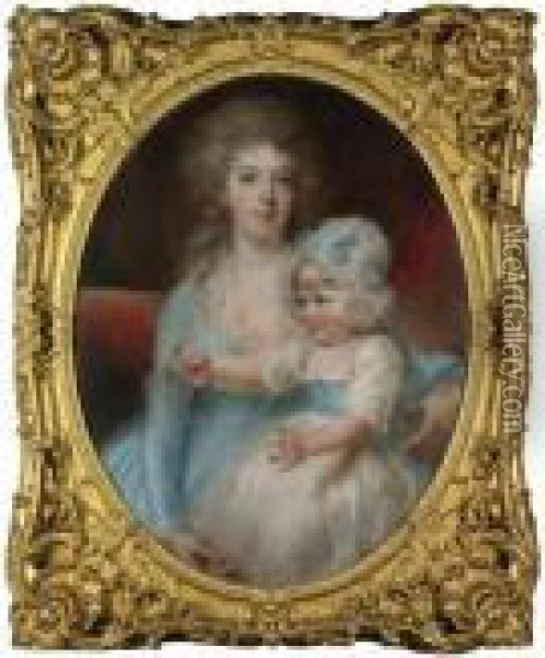 Portrait Of Lady Frances Morgan And Her Daughter Eliza Georgina Morgan Oil Painting - John Russell