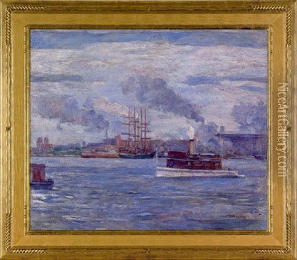 Industrial River Scene Oil Painting - Henry McCarter