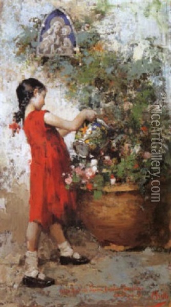 Bambina In Giardino Oil Painting - Vincenzo Irolli